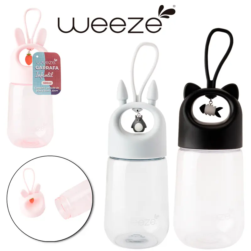 GARRAFA SQUEEZE DE PLASTICO AS GATINHO COM ALCA DE SILICONE WEEZE 450ML
