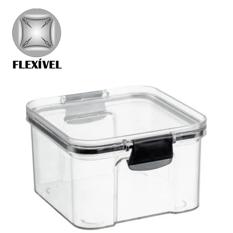 ORGANIZADOR DE PLASTICO PET FLEXIVEL QUADRADO EMPILHAVEL COM TAMPA HERMETICA 500ML
