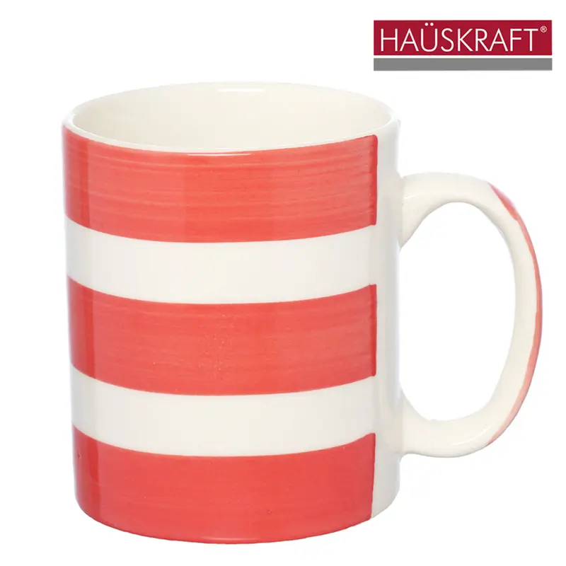 CANECA DE PORCELANA RETA FAIXAS ROSA HAUSKRAFT 300ML
