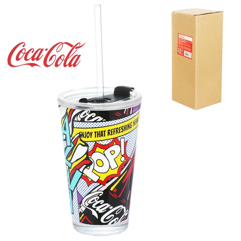 COPO DE VIDRO COM CANUDO + TAMPA ACRILICO DRINK POP COCA-COLA HAUSKRAFT 450ML