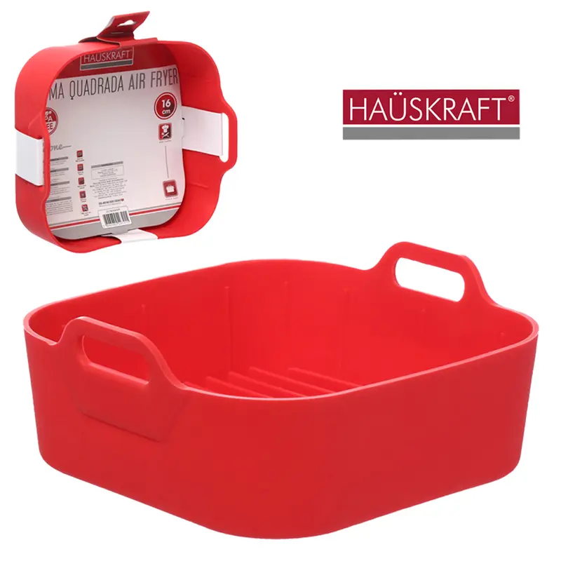 FORMA DE SILICONE QUADRADA COM ALCA PARA AIR FRYER / FRITADEIRA ELETRICA HAUSKRAFT 16X7CM