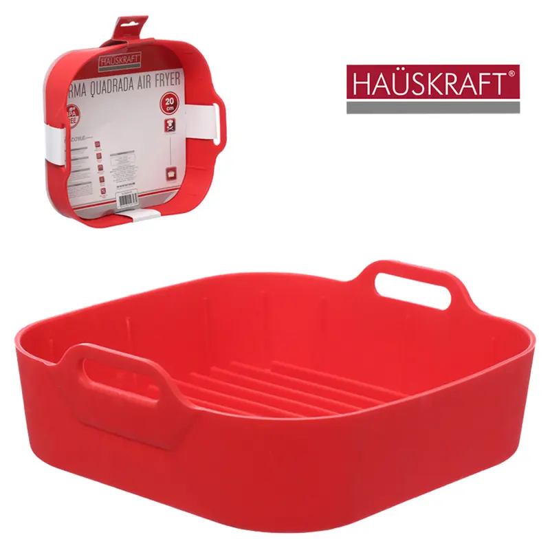 FORMA DE SILICONE QUADRADA COM ALCA PARA AIR FRYER / FRITADEIRA ELETRICA HAUSKRAFT 20X7CM