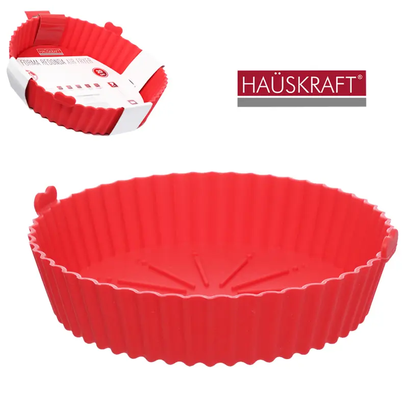 FORMA DE SILICONE REDONDO COM ALCA PARA AIR FRYER / FRITADEIRA ELETRICA HAUSKRAFT 7X20CM DE Ø