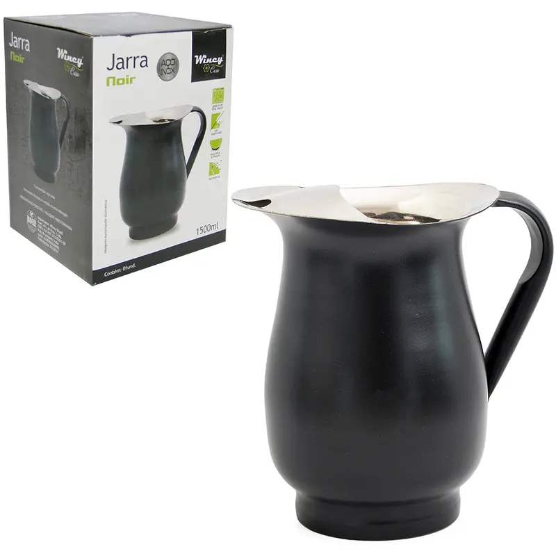 JARRA DE INOX COM APARADOR DE GELO BLACK NOIR 1,5L NA CAIXA