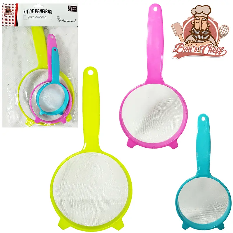 PENEIRA COADOR CABO PLASTICO COM 3 PECAS 11,5/8,5/6,5CM DE Ø BONS CHEFF