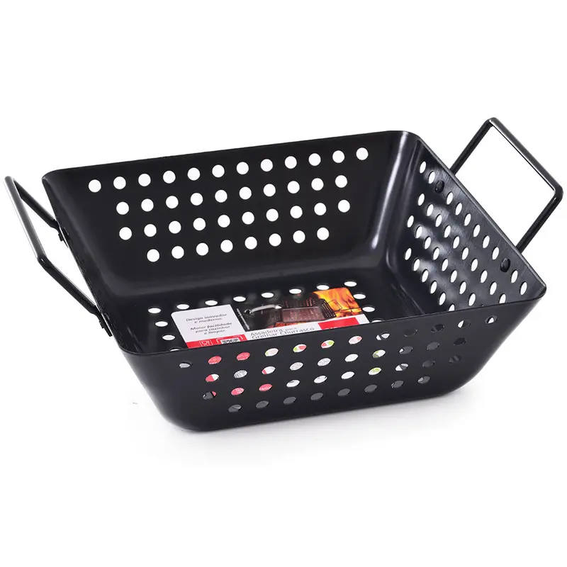 ASSADEIRA DE FERRO ROTISSERIE ANTIADERENTE QUADRADA CHURRASQUEIRA COM ALCA 27,5X21,7CM