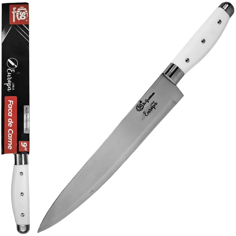 FACA DE CARNE / PEIXEIRA DE INOX 9'' CABO PLASTICO BRANCO EUROPA