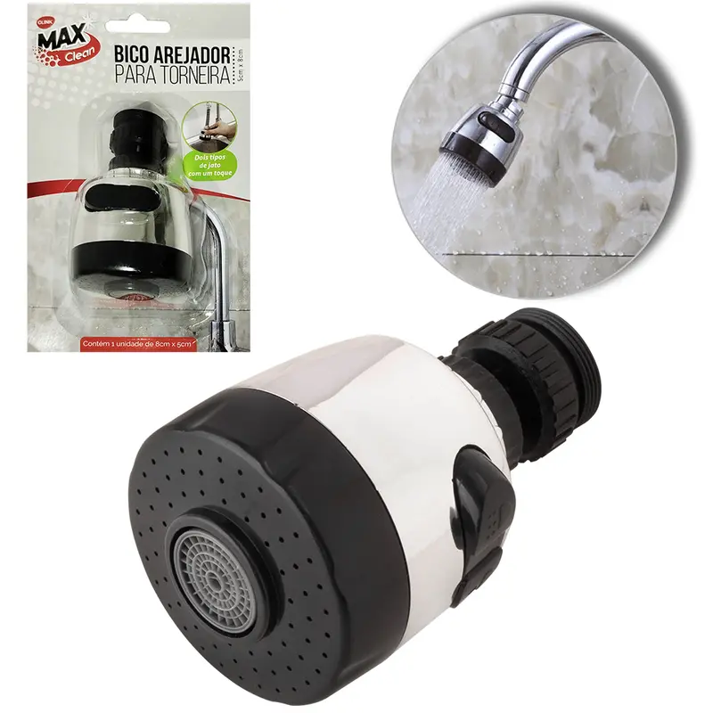 CHUVEIRINHO BICO AREJADOR PARA TORNEIRA CROMADO COM PRETO MAX CLEAN 8X5CM