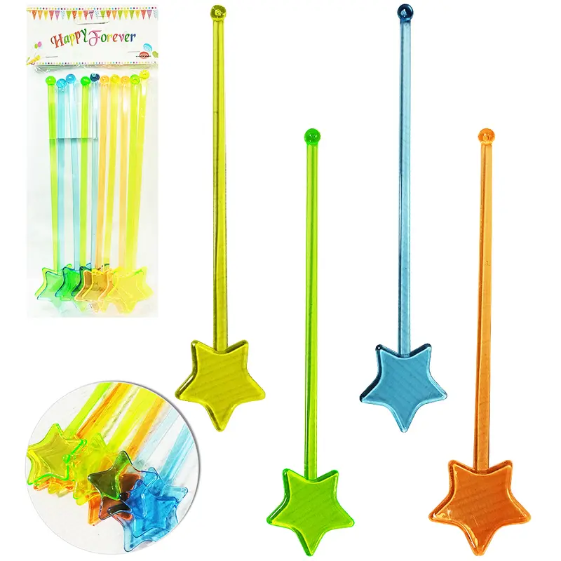 MISTURADOR DE BEBIDAS DE ACRILICO ESTRELA COM 10 PECAS 19CM