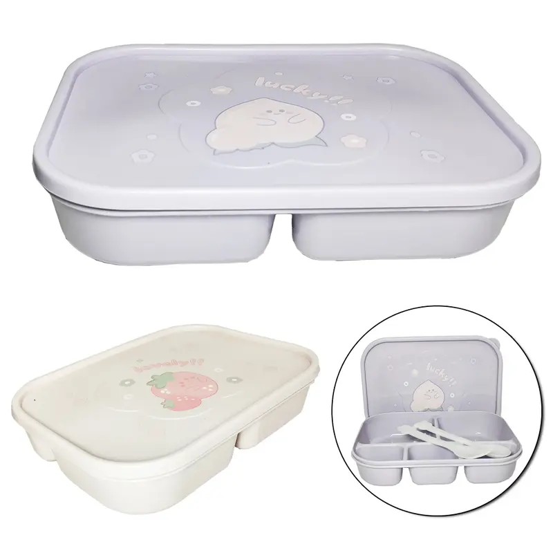 MARMITA DE PLASTICO RETANGULAR COM 5 DIVISORIAS + COLHER/GARFO 22,5X16,5X4,5CM