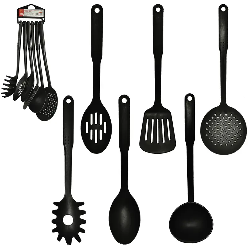 KIT UTENSILIOS COM 2 COLHER / CONCHA / PEGADOR / ESCUMADEIRA / ESPATULA VAZADA DE NYLON