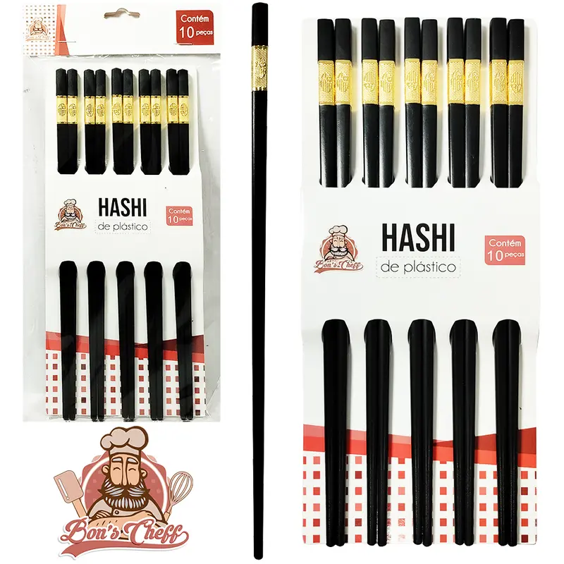 JOGO DE HASHI / PALITO DE PLASTICO COM 5 PARES 24CM BONS CHEFF