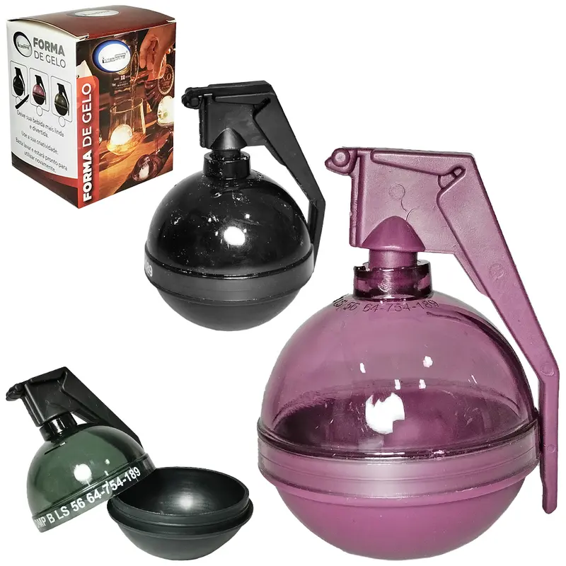 FORMA DE GELO GRANADA BOLA ESFERICA DE SILICONE COM TAMPA DE PLASTICO 8X6,5X6CM DE Ø