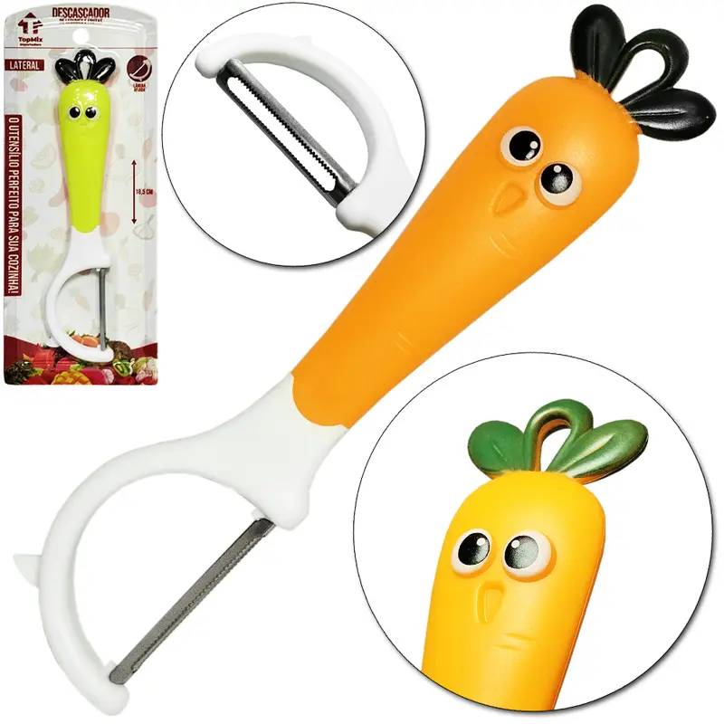 CORTADOR DESCASCADOR LEGUMES / FRUTAS LATERAL INOX / PLASTICO CABO CENOURA / RABANETE 19X4CM