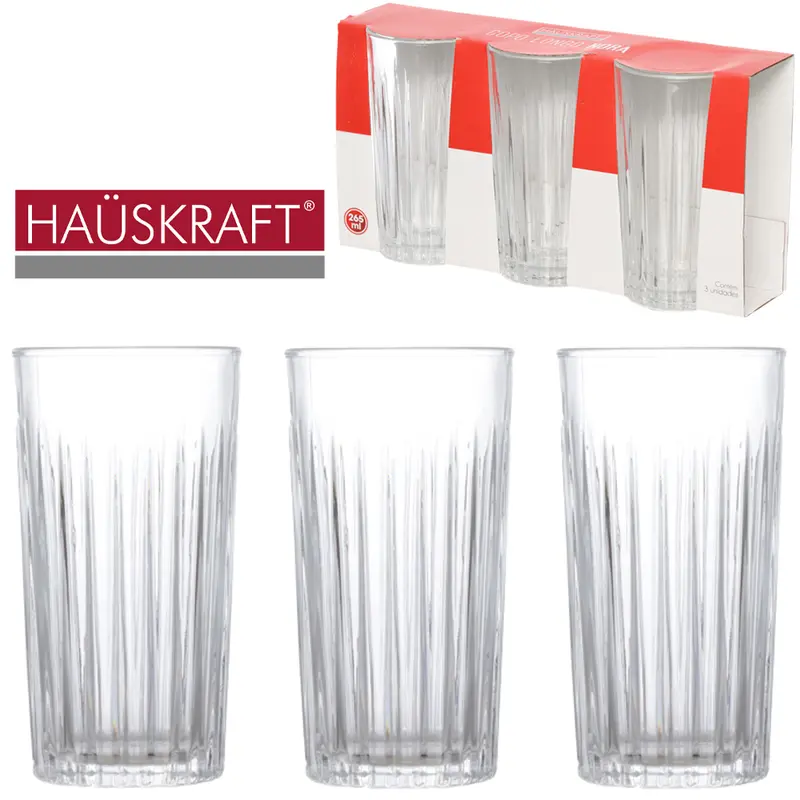 JOGO DE COPO DE VIDRO LONGO NORA HAUSKRAFT COM 3 PECAS 265ML