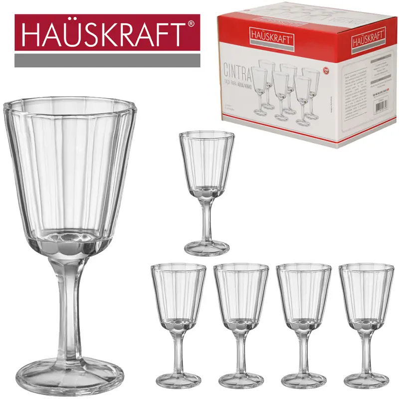 JOGO DE TACA DE VIDRO PARA AGUA / VINHO CINTRA HAUSKRAFT COM 6 PECAS 200ML