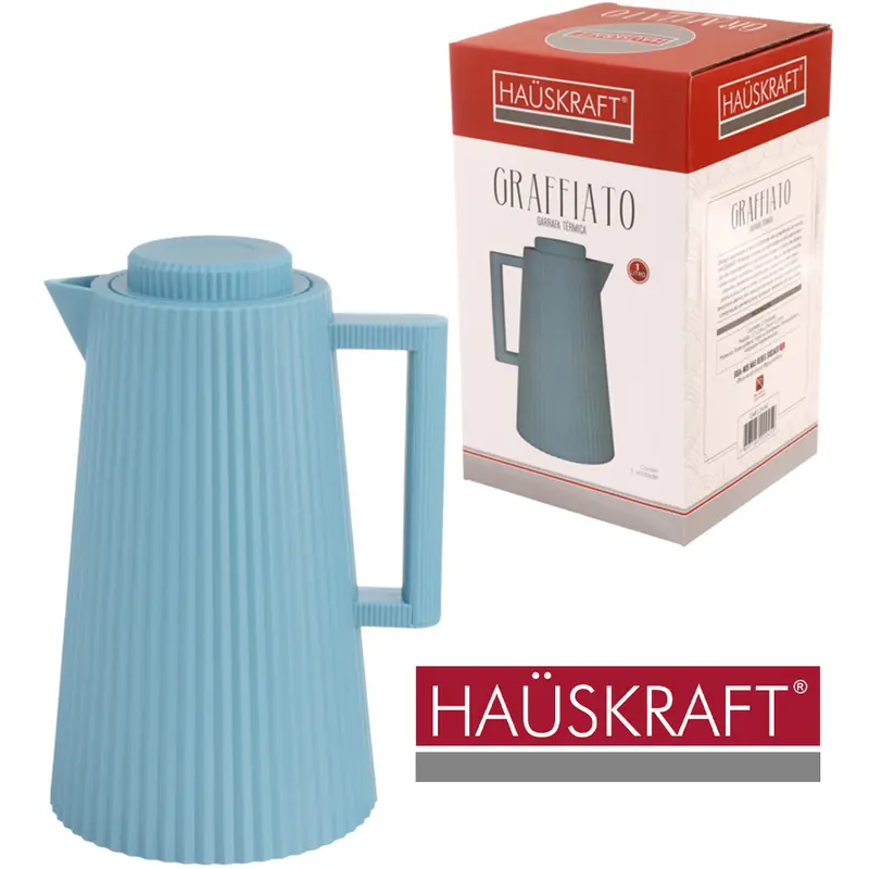GARRAFA TERMICA COM AMPOLA DE VIDRO GRAFFIATO AZUL HAUSKRAFT 1L
