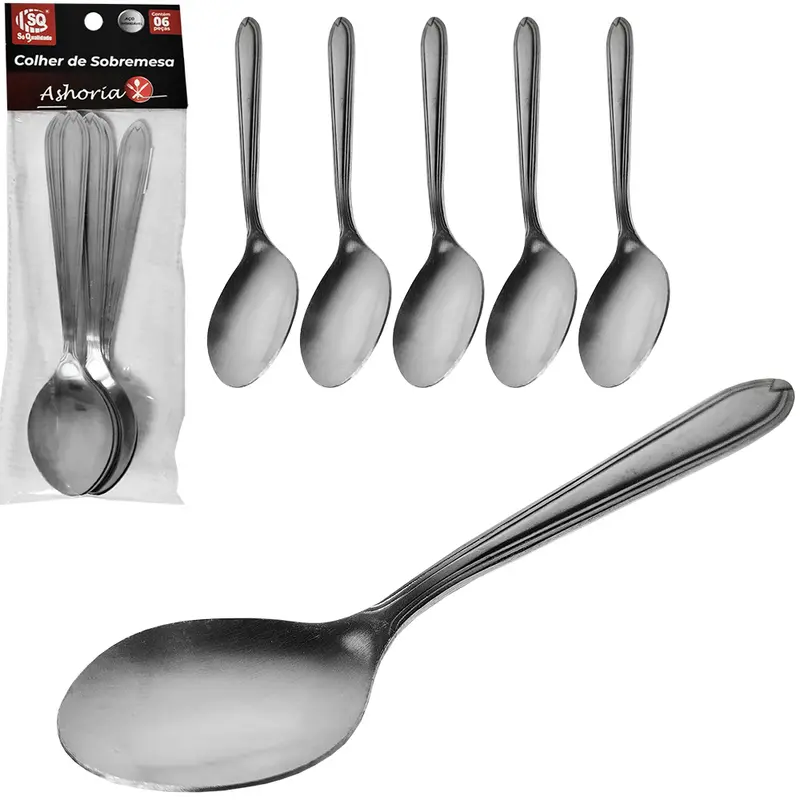 COLHER DE SOBREMESA DE INOX ASHORIA COM 6 PECAS 15CM