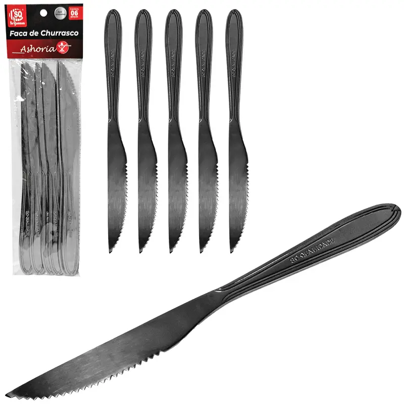 FACA DE CHURRASCO DE INOX ASHORIA COM 6 PECAS 21CM