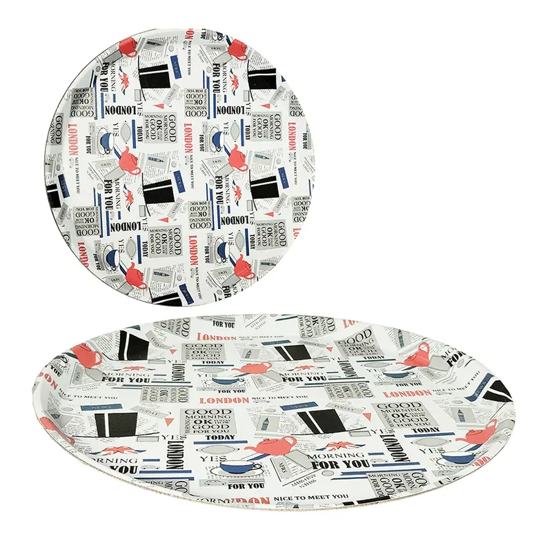 BANDEJA DE PLASTICO REDONDA ESTAMPAS ANTIDERRAPANTE PARA GARCOM 27,5CM DE Ø