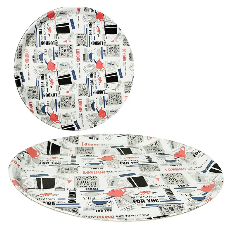 BANDEJA DE PLASTICO REDONDA ESTAMPAS ANTIDERRAPANTE PARA GARCOM 35,5CM DE Ø
