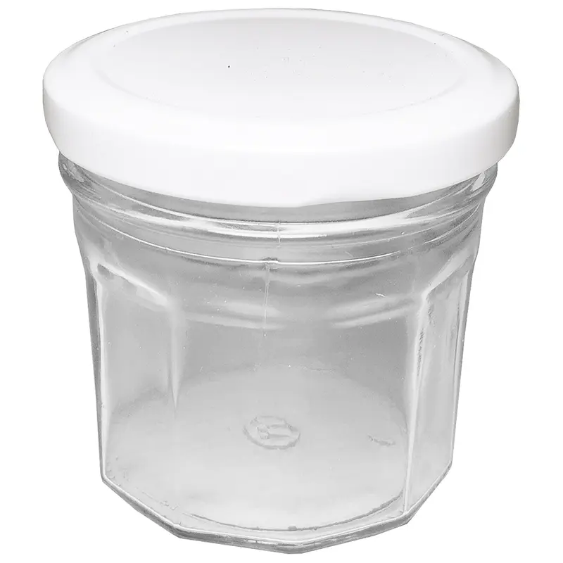 POTE DE VIDRO REDONDO COM TAMPA DE METAL 100ML