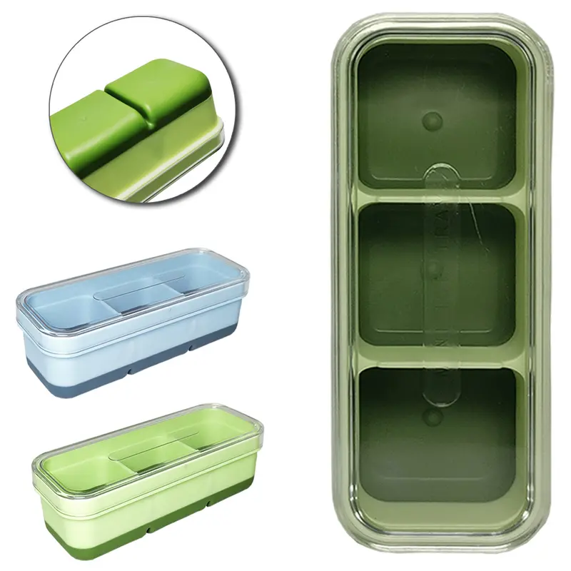 FORMA DE GELO COM 3 CAVIDADES QUADRADA DE SILICONE/PLASTICO COM TAMPA 11,3X4,5X3,5CM