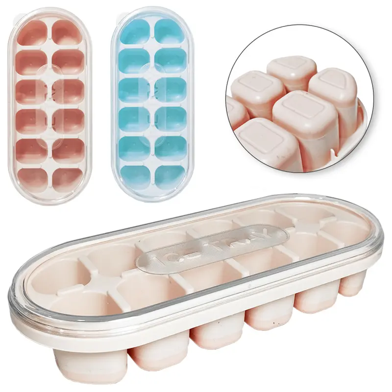 FORMA DE GELO COM 12 CAVIDADES RETANGULAR DE SILICONE / PLASTICO COM TAMPA 19X8X3,5CM