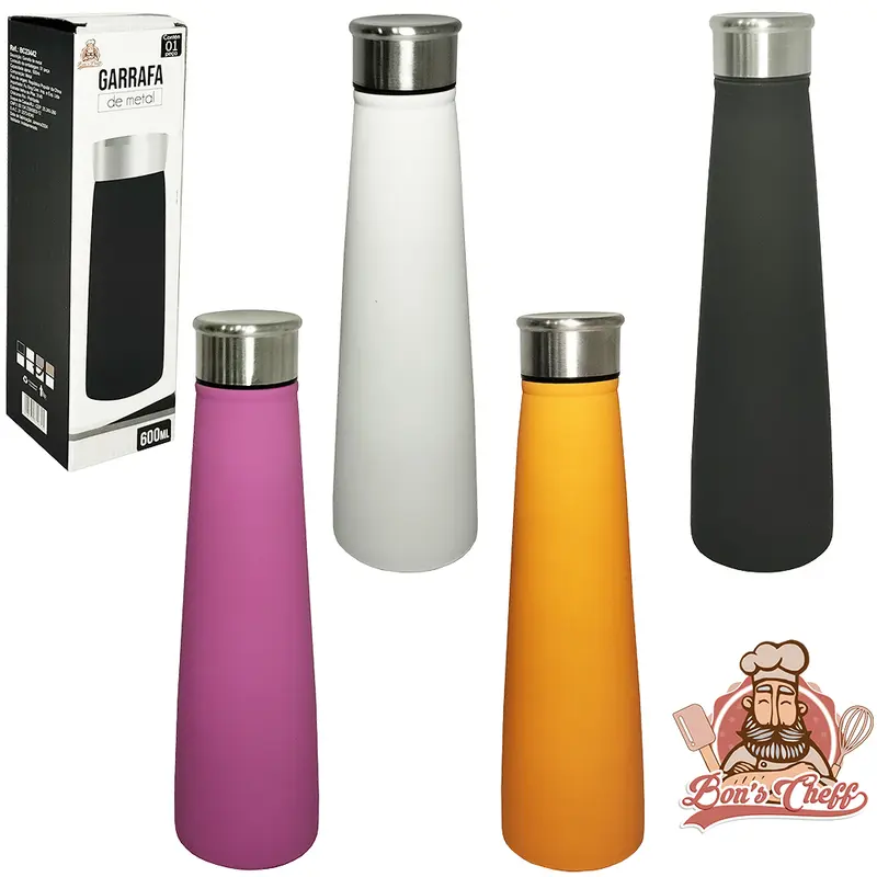 GARRAFA SQUEEZE DE INOX EMBORRACHADO COLORS FOSCO COM TAMPA 600ML