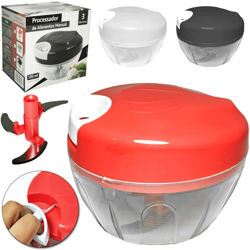PROCESSADOR DE ALIMENTOS MANUAL A CORDA 3 LAMINAS DE INOX 500ML 8,5X12CM DE Ø