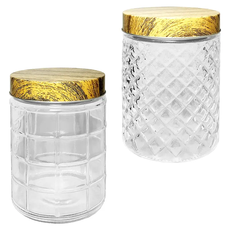 POTE DE VIDRO REDONDO COM TAMPA INOX TIPO MADEIRA 1290ML