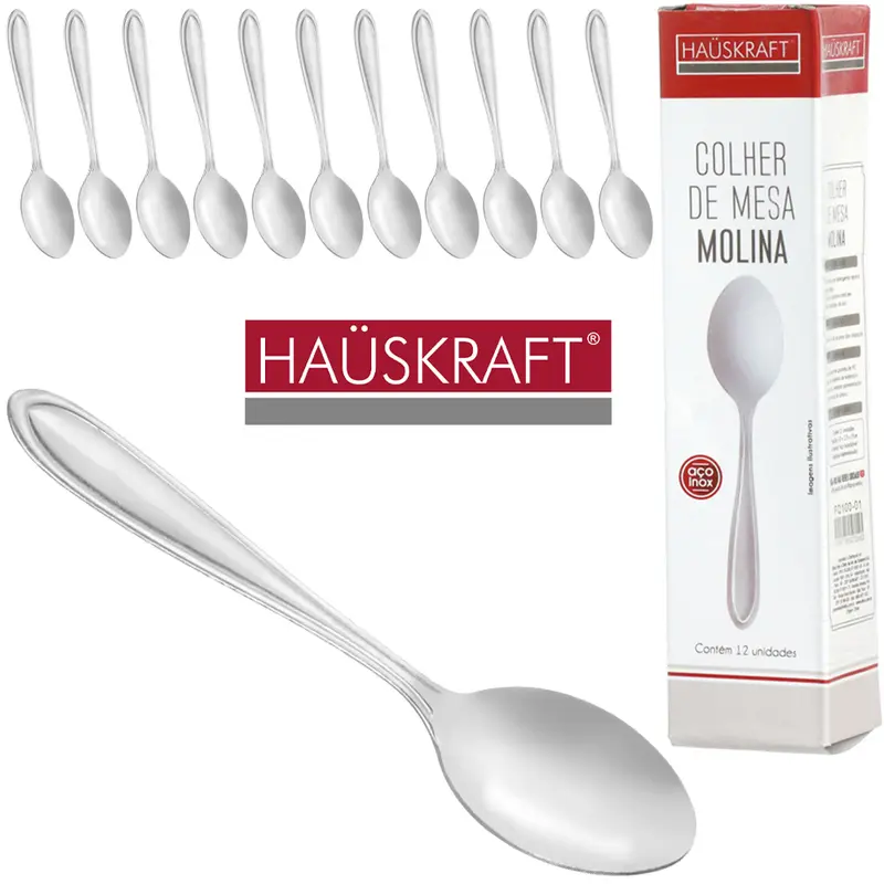 COLHER DE MESA DE INOX MOLINA HAUSKRAFT COM 12 PECAS 19CM