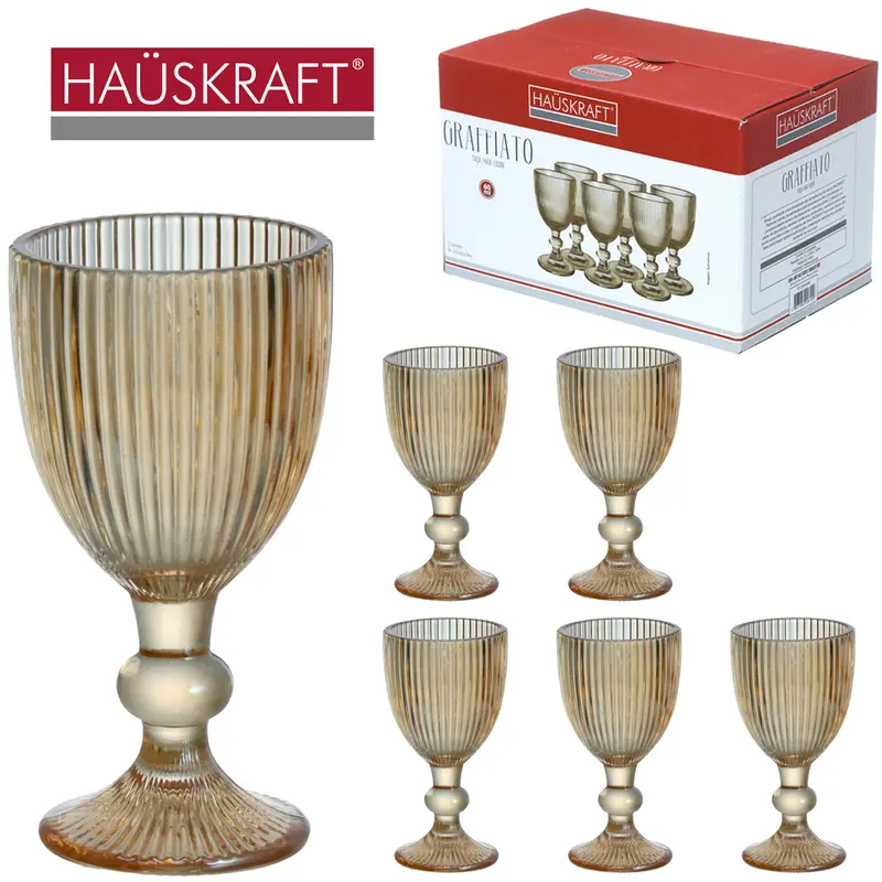 JOGO DE TACA DE VIDRO PARA LICOR / SHOT GRAFFIATO AMBAR HAUSKRAFT COM 6 PECAS 60ML