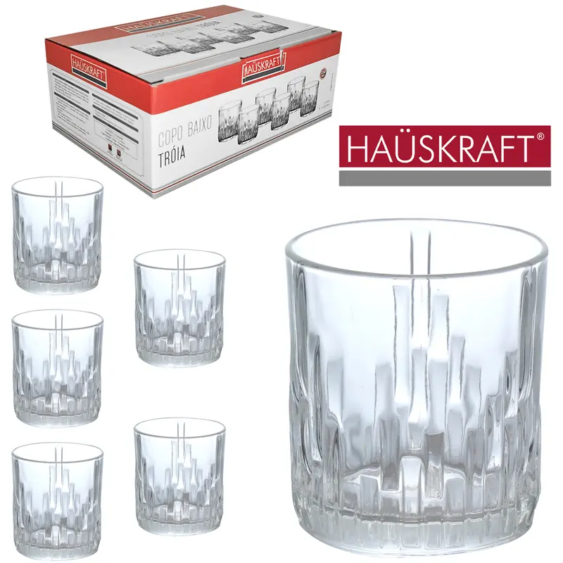 JOGO DE COPO DE VIDRO WHISKY BAIXO TROIA HAUSKRAFT COM 6 PECAS 230ML