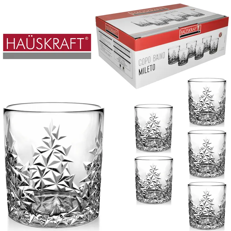 JOGO DE COPO DE VIDRO WHISKY BAIXO MILETO HAUSKRAFT COM 6 PECAS 230ML