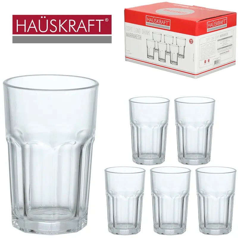 JOGO DE COPO DE VIDRO LONG DRINK MARRAKESH HAUSKRAFT COM 6 PECAS 310ML