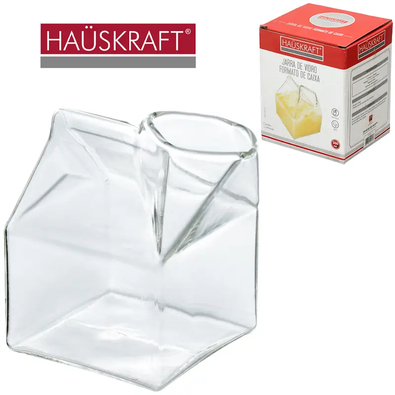 JARRA DE VIDRO FORMATO DE CAIXA DE LEITE HAUSKRAFT 350ML