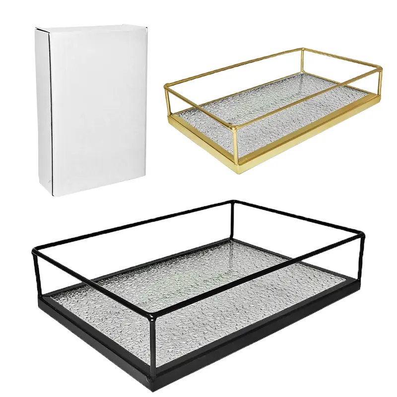 BANDEJA ARAMADO / VIDRO RETANGULAR DECORATIVA BLACK / METALIZADO DOURADO 23X15X5,5CM