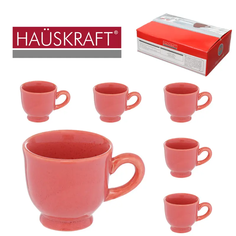 JOGO DE XICARA DE PORCELANA PARA CAFE GLAZE ROSA HAUSKRAFT COM 6 PECAS 100ML