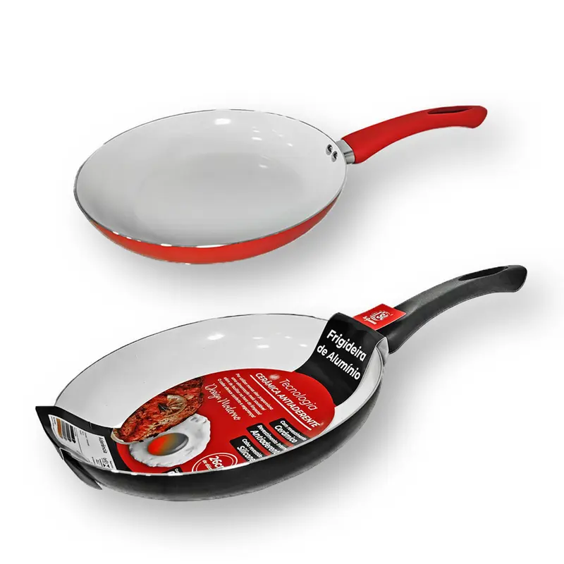FRIGIDEIRA REVESTIDA CERAMICA ANTIADERENTE VERMELHA / PRETA CABO EMBORRACHADO 26CM DE Ø
