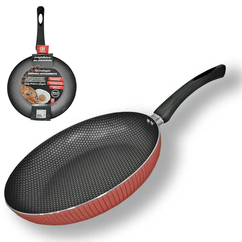 FRIGIDEIRA REVESTIDA CERAMICA ANTIADERENTE COLMEIA CABO EMBORRACHADO 30CM DE Ø