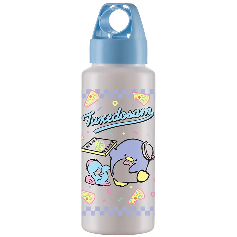 GARRAFA SQUEEZE DE PLASTICO PET SPORT BRANCO TUXEDOSAM PIZZA SANRIO COM TAMPA 350ML