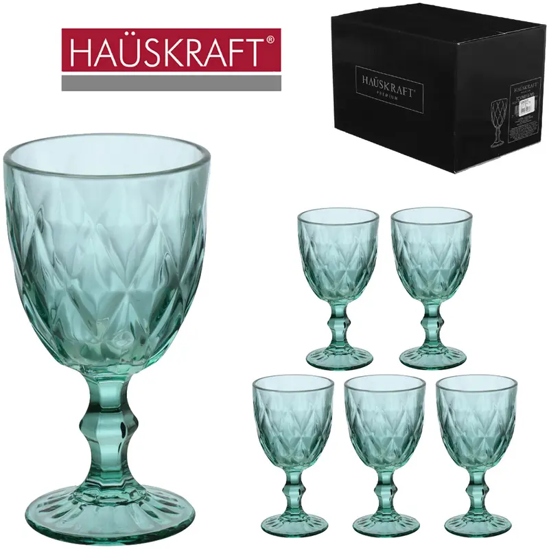 JOGO DE TACA DE VIDRO PARA AGUA / VINHO DIAMANTE VERDE HAUSKRAFT PREMIUM COM 6 PECAS 320ML