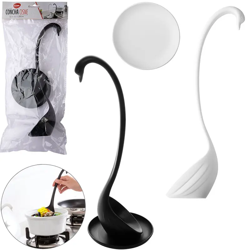 CONCHA DE PLASTICO CISNE COM SUPORTE PRETO/BRANCO 28X10CM DE Ø NA SOLAPA
