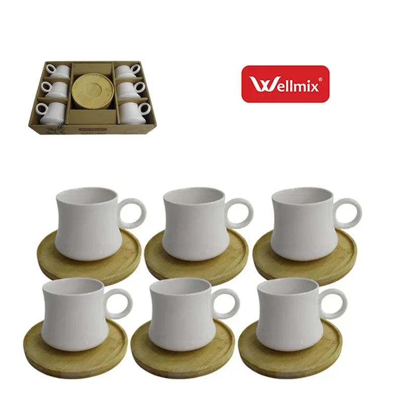 JOGO DE XICARA DE PORCELANA COM PIRES DE BAMBU PARA CAFE HAVANA MILLAR COLLECTION 12 PECAS 90ML