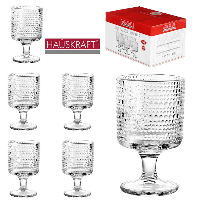JOGO DE TACA DE VIDRO PARA AGUA / VINHO DOTS HAUSKRAFT COM 6 PECAS 215ML