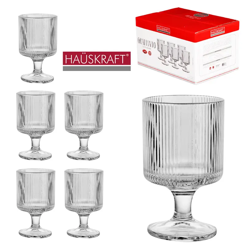 JOGO DE TACA DE VIDRO PARA AGUA / VINHO GRAFFIATO HAUSKRAFT COM 6 PECAS 215ML