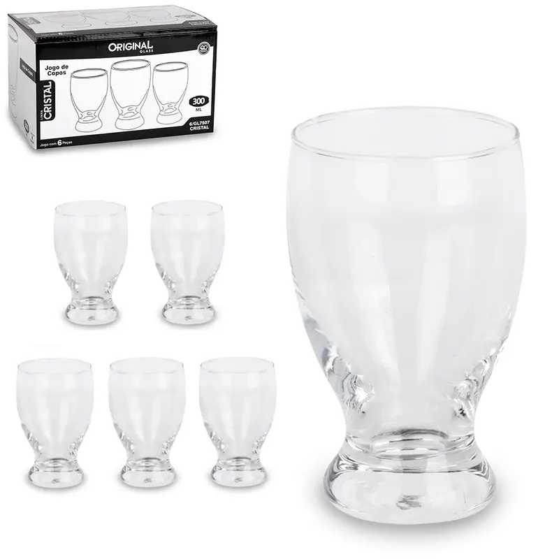 JOGO DE COPO DE VIDRO PARA CHOPP CRISTAL COM 6 PECAS 300ML