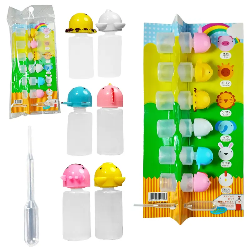 CONJUNTO DE MINI PORTA MOLHO DE PLASTICO COM CONTA-GOTAS BICHINHOS 7 PECAS 3ML