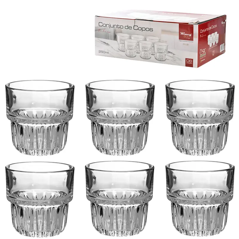 JOGO DE COPO DE VIDRO WHISKY MILANO COM 6 PECAS 250ML